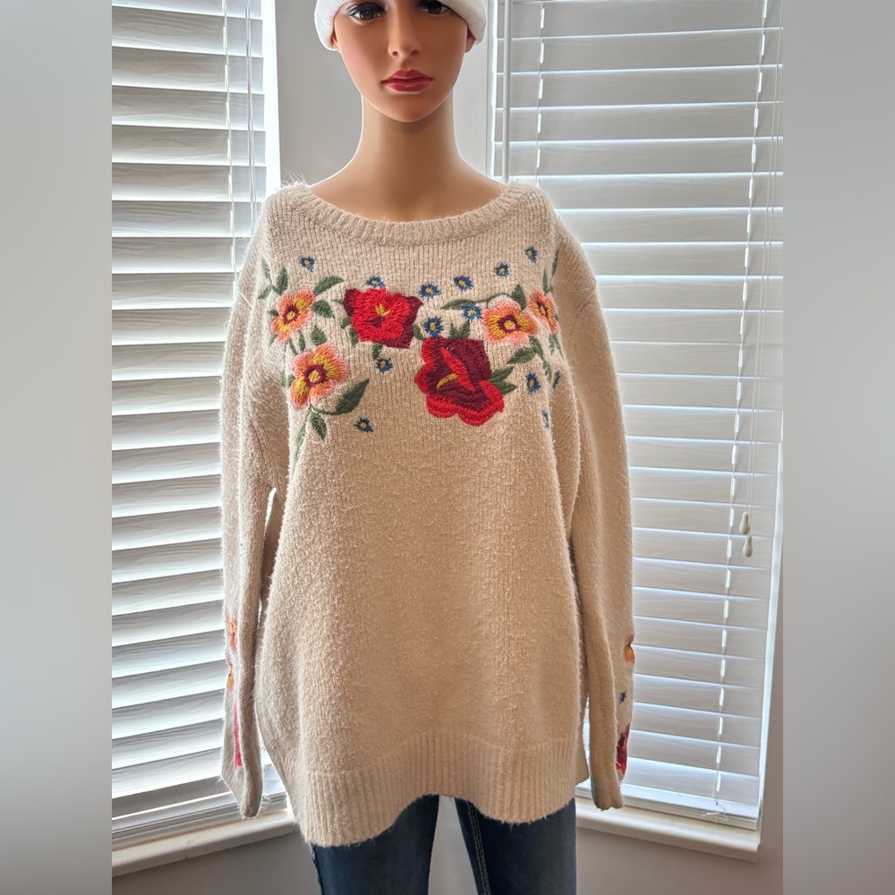 Cliche Floral Embroidered Women's Sweater XL